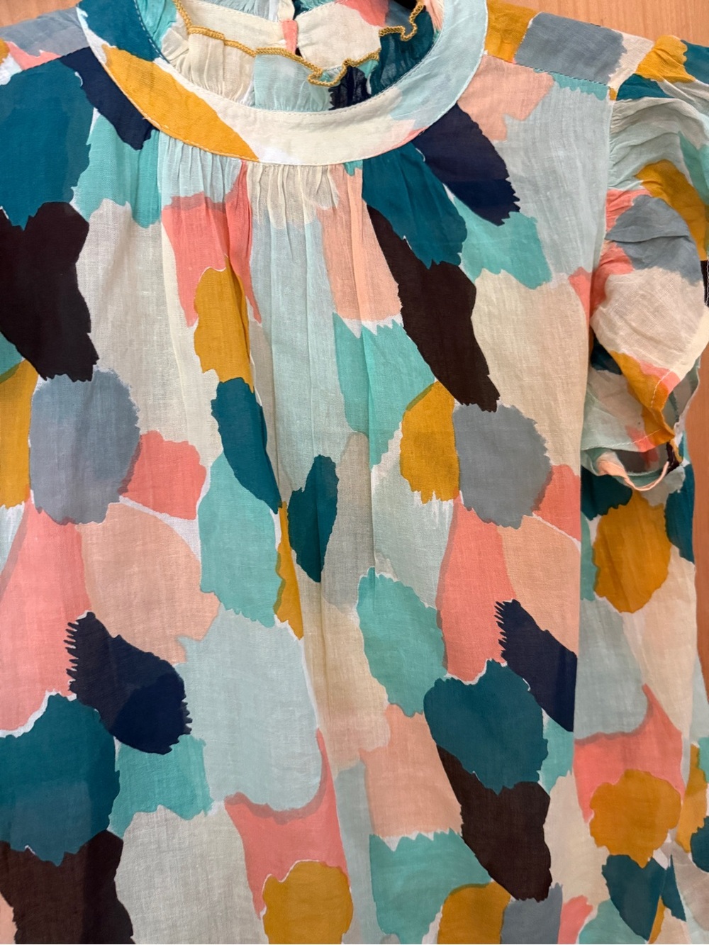 THML Multicolor Abstract Print Ruffle Neck Flutter Sleeve Top - Picture 5 of 7